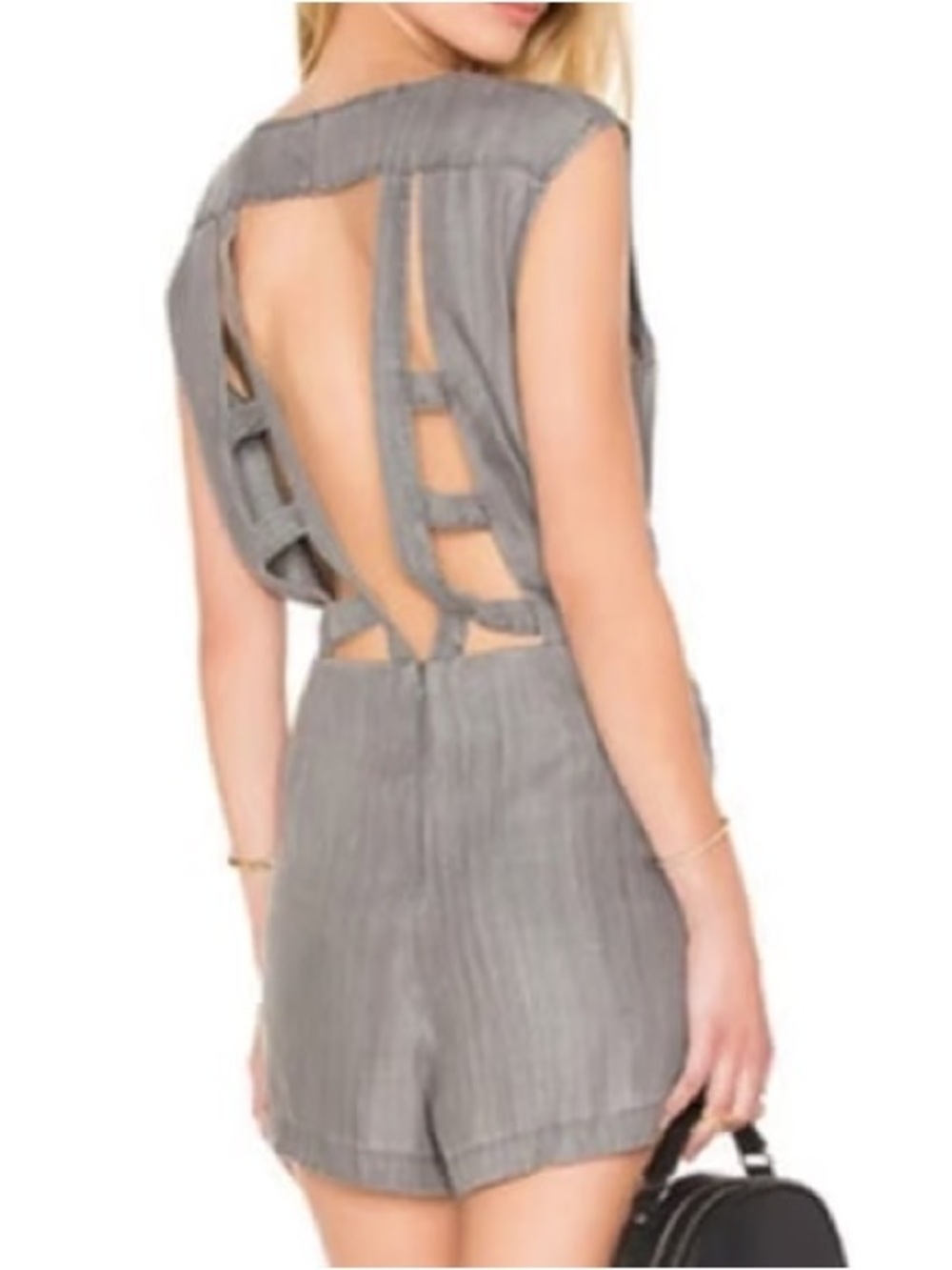 RVCA Easier Said Strappy Cut-Out Romper Grey- Size XS